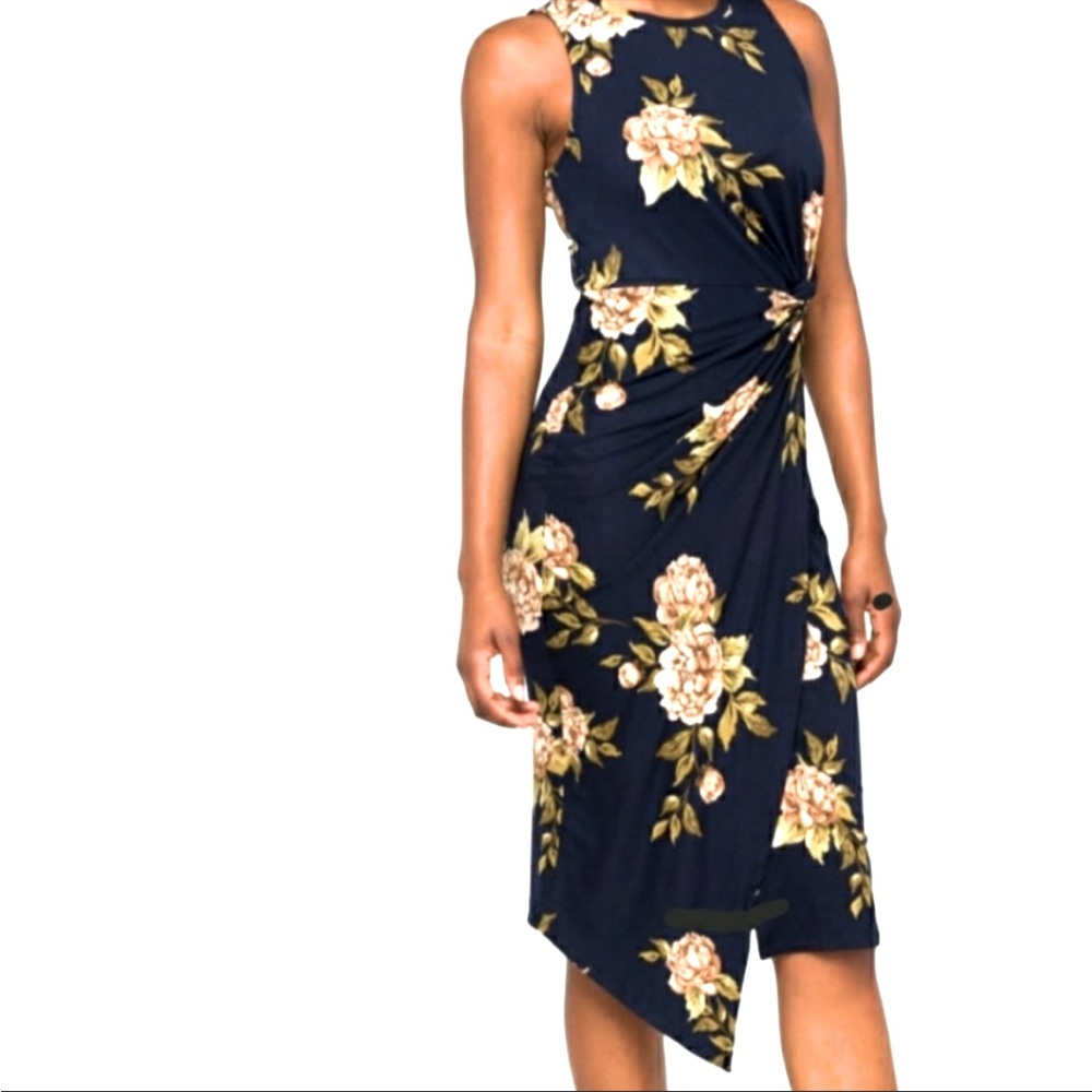 SOLD! NWT 💐Nine Britton by StitchFix💐 Abigail Navy Blue Floral Midi Dress - XS - Picture 1 of 7